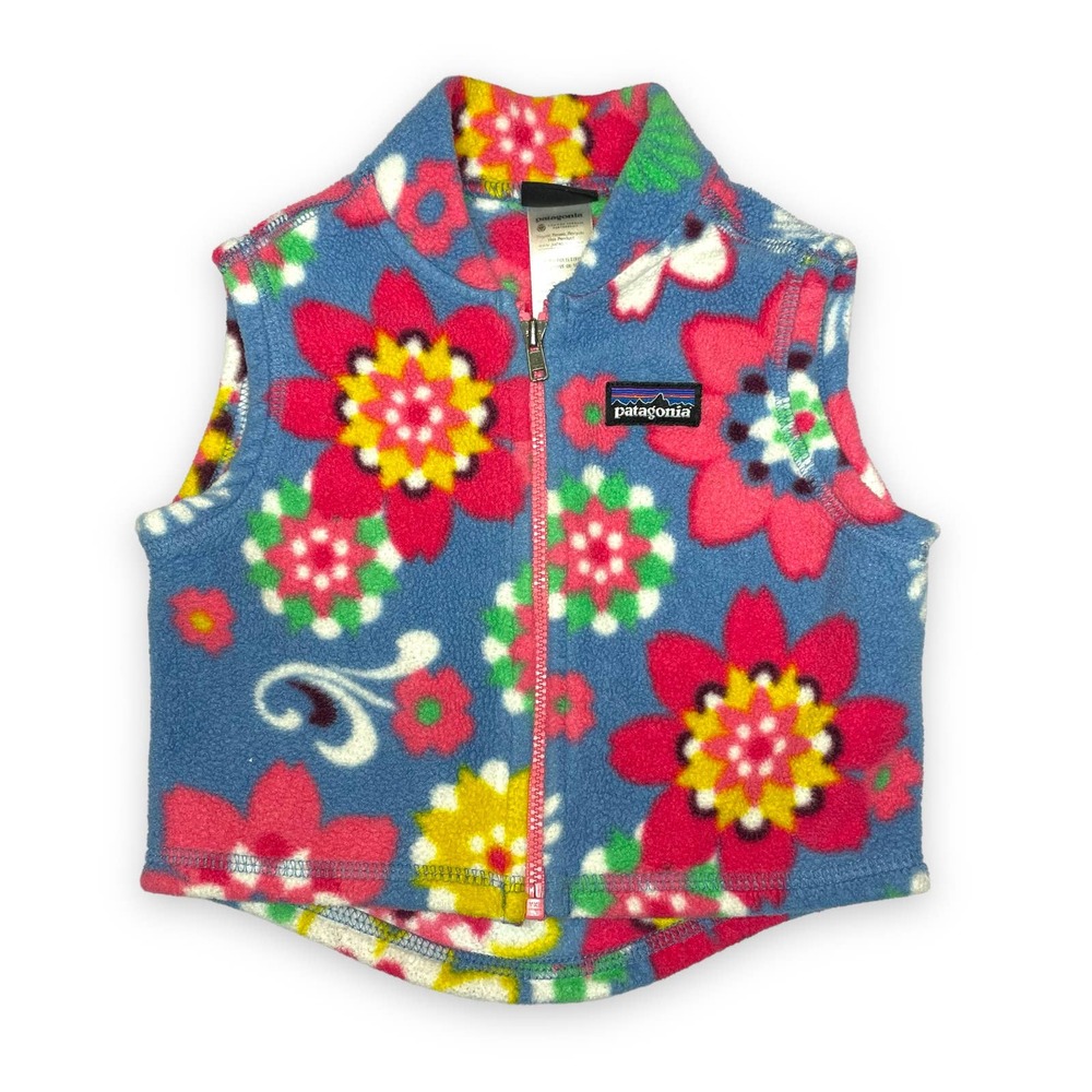 Patagonia Fleece Sweater Vest Baby 3m 6m Floral Pink Full Zip